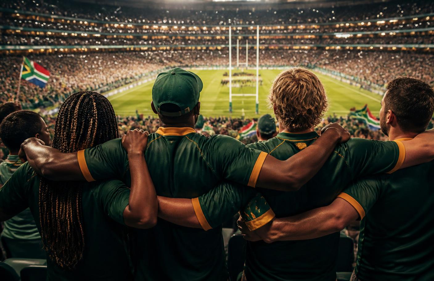 South African rugby supporters together at a packed match